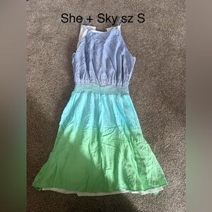 She+Sky Girls Blue to Green Ombre Halter Dress sz S like maybe for a Teenager